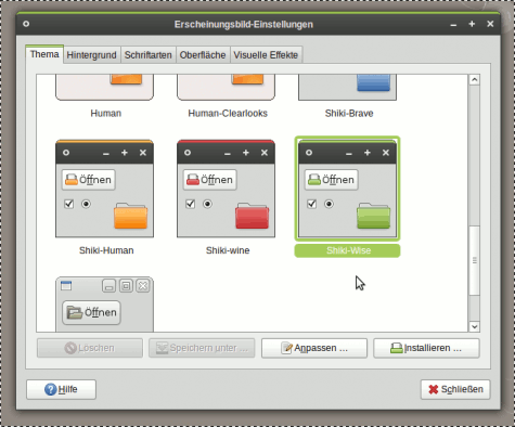 Shiki-Colors, ein Theme für GTK und Metacity. Dazu GNOME-Colors als passendes Icon Theme.